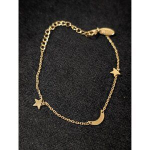 MDB Marina De Buche Celestial Chain Bracelet Gold Tone Moon Stars 7.5"